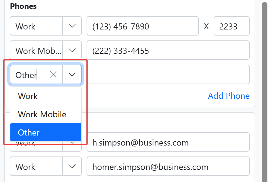 Extra field label selection