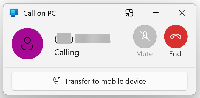 Call in progress via Phone Link