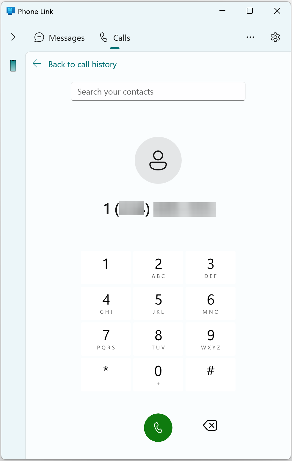 Phone Link dial window