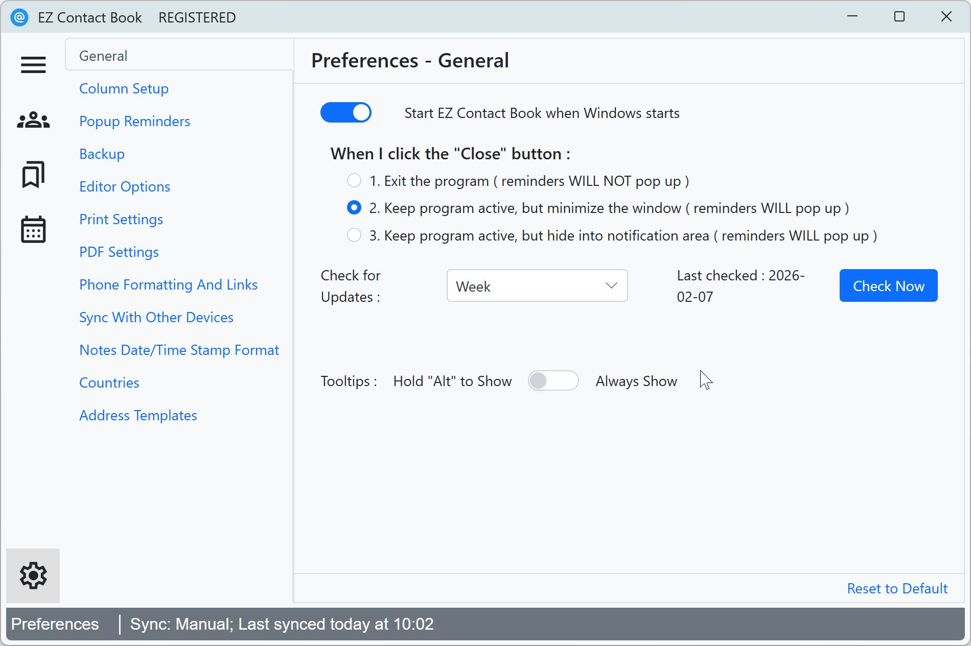 Preferences view - General Settings