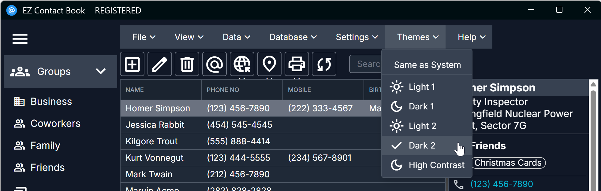 Color themes - Dark theme example
