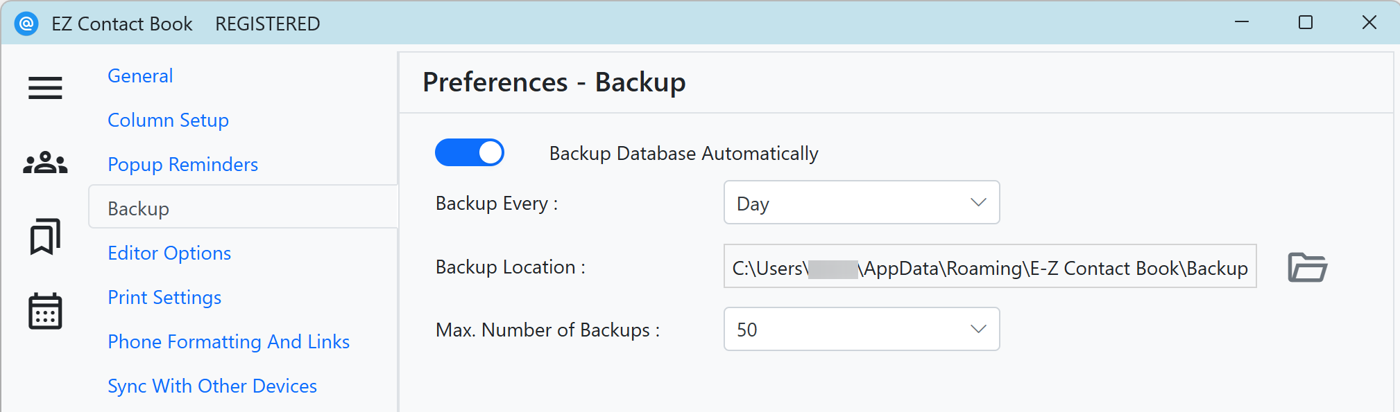 User Preferences - auto-backup database options