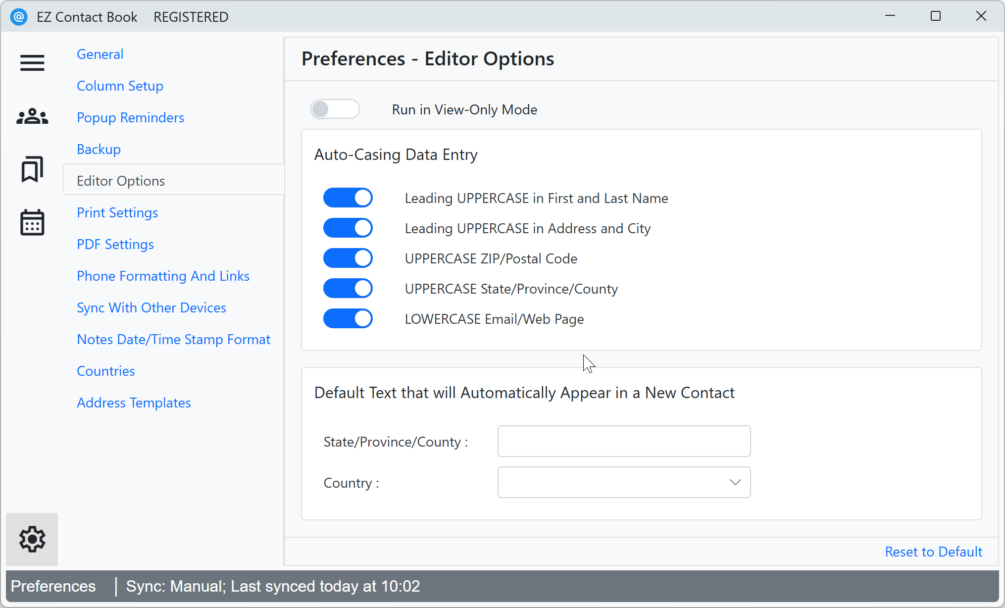 User Preferences - Editor Options