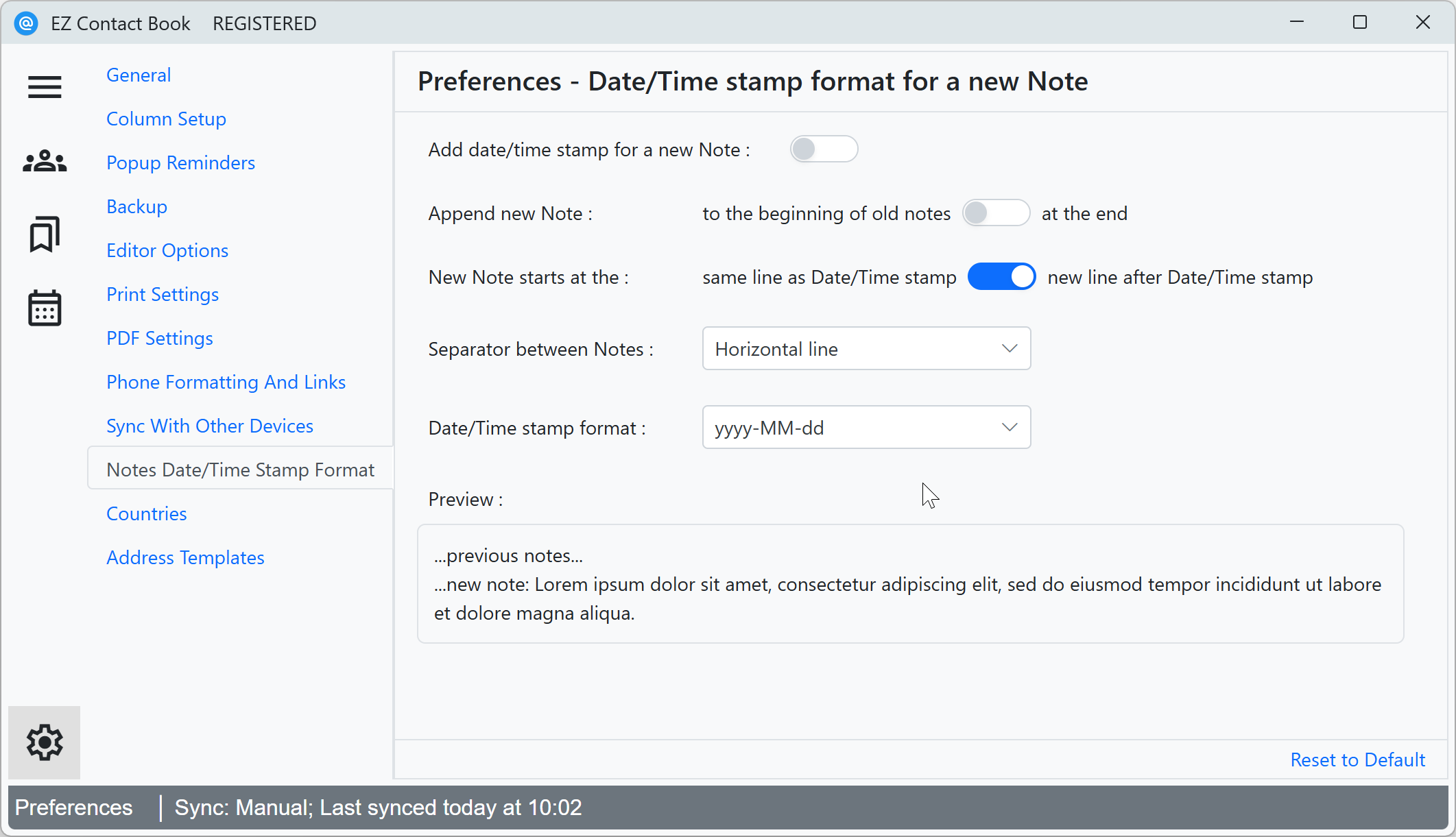 User Preferences - format of the date/time stamp being added automatically when appending a note