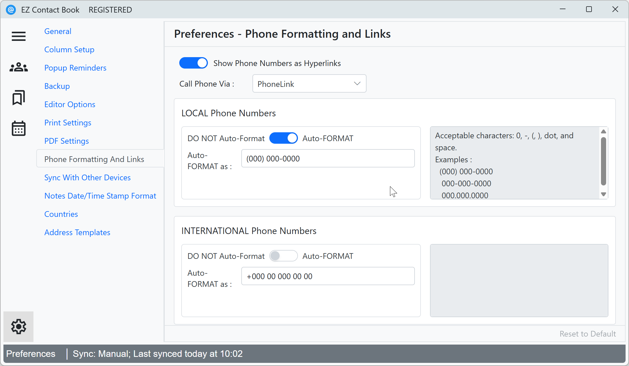 User Preferences for auto-formatting phone numbers and show phone numbers as clickable links