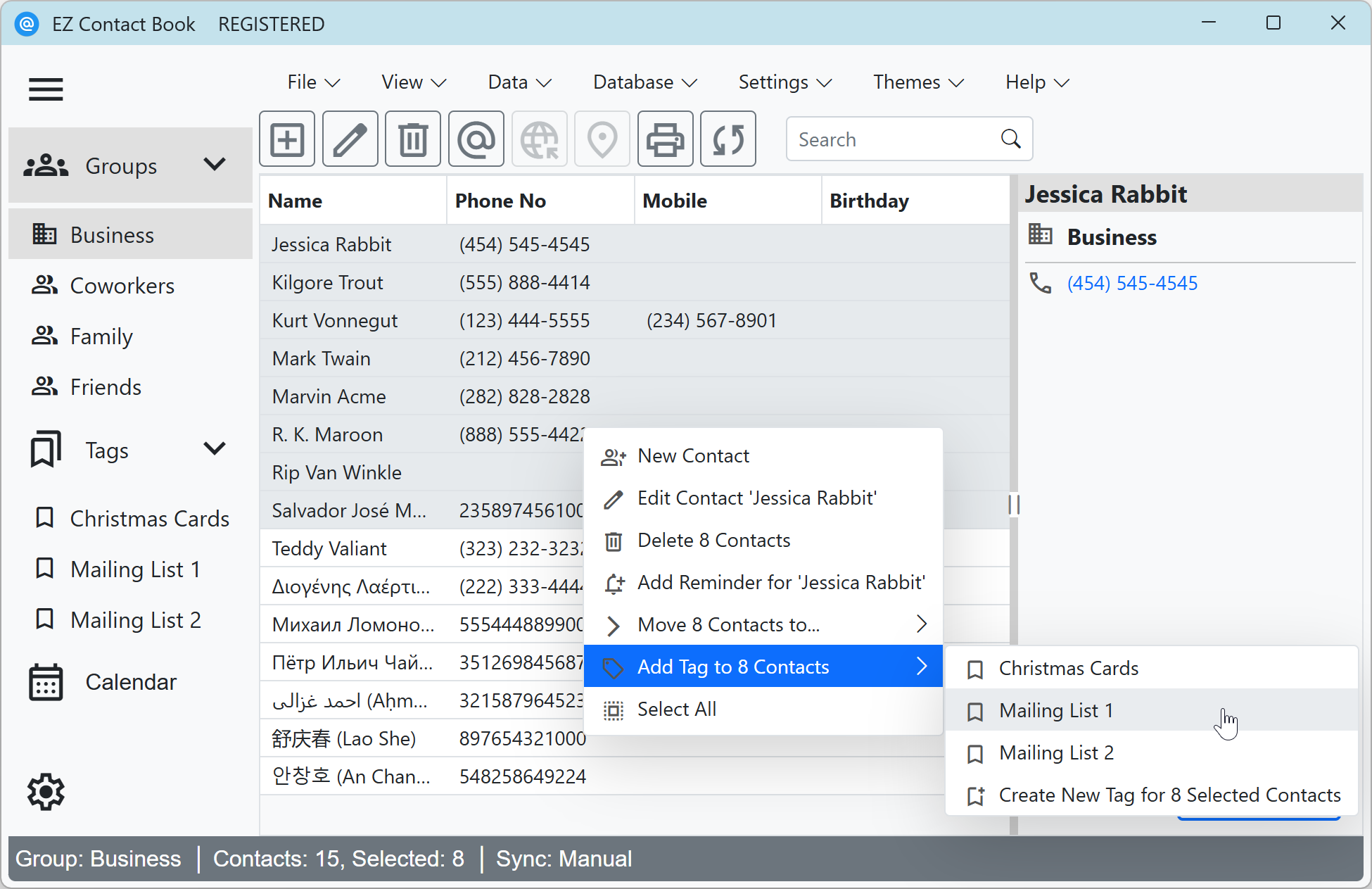 Option to assign a Tag to selected contacts