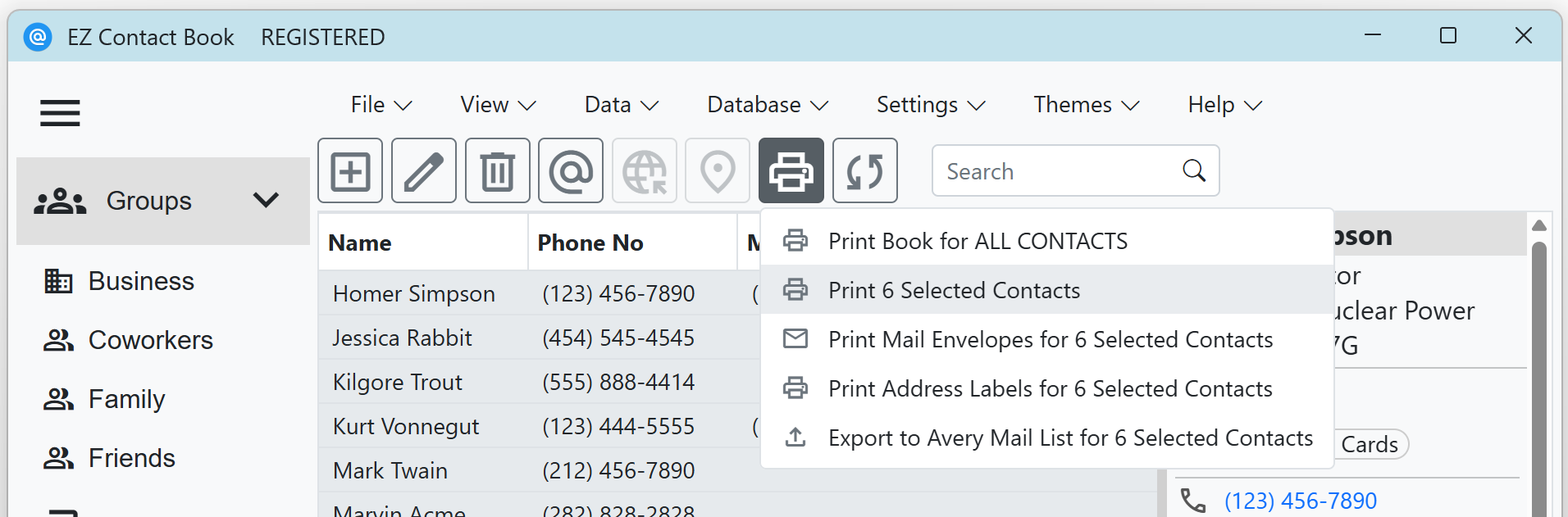 Option to print list of selected Contacts