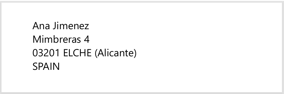 Example of printed Spain address