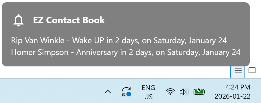 Example of a popup reminder
