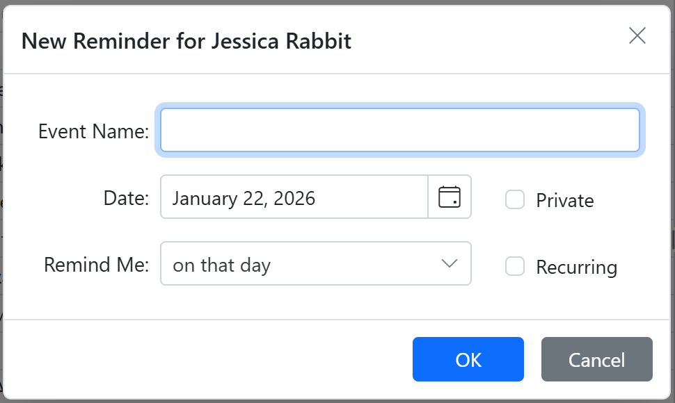 Reminder Editor dialog