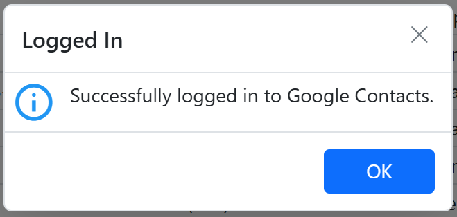 Google login successful message in EZ Contact Book