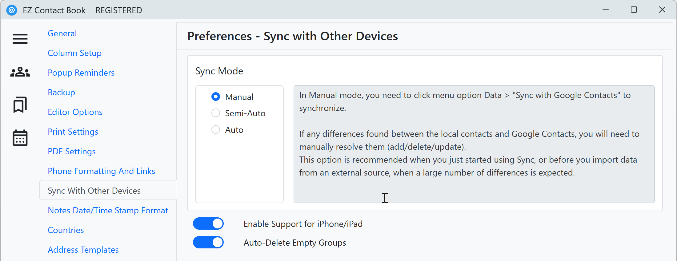 Preferences - Sync settings