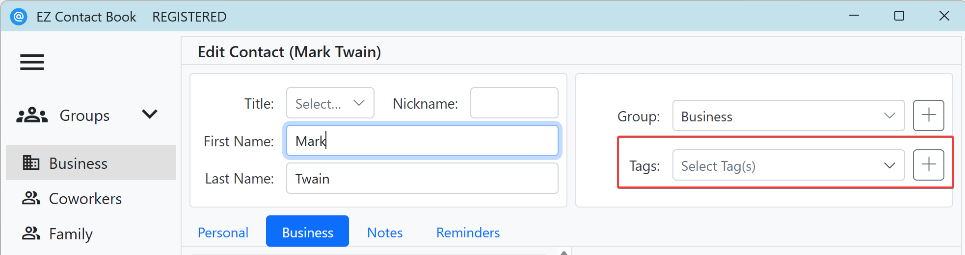 Drop-down list of Tags