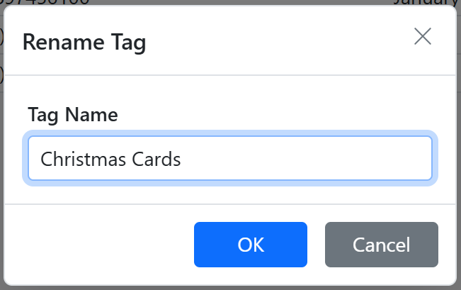 Dialog to add or rename a Tag